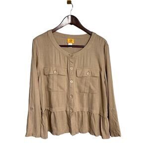 Ruby Rd Roll Tab Sleeve Linen Blend  Jacket Khaki Tan Women Extra Large XL